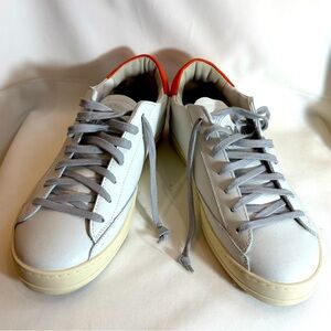 P448 Sz 41 White and Gray Sneakers Muted Orange Accents Low Top Lace Up NEW